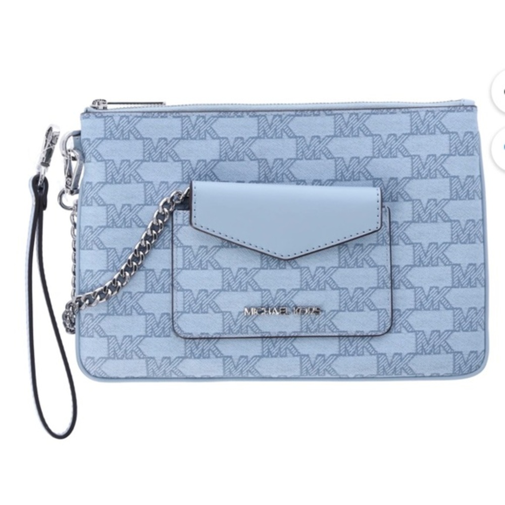 Michae Kors Jet Set Item Large Logo 2-in-1 Central Zip Wristlet
Pale Blue 
NWT